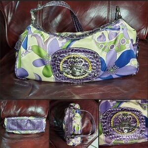 Kathy Van Zeeland Purple Green Floral Shoulder Bag